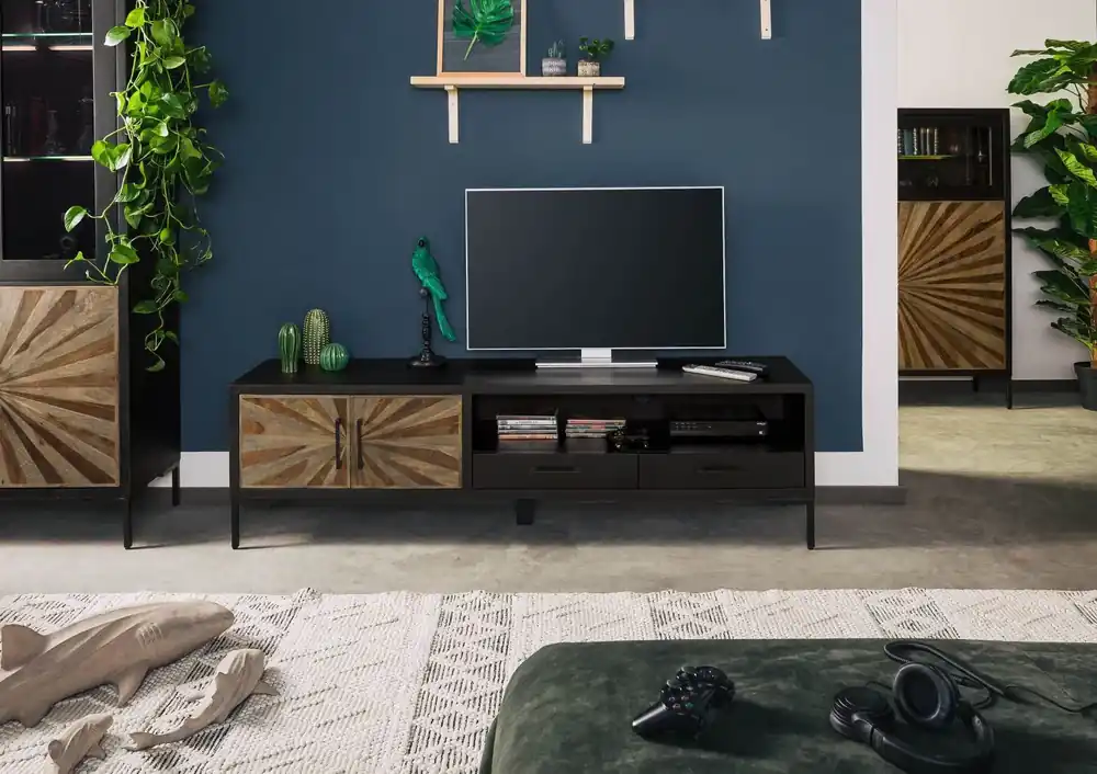 Highlight TV-Board Sheesham 178x45x50 schwarz lackiert SUN #106