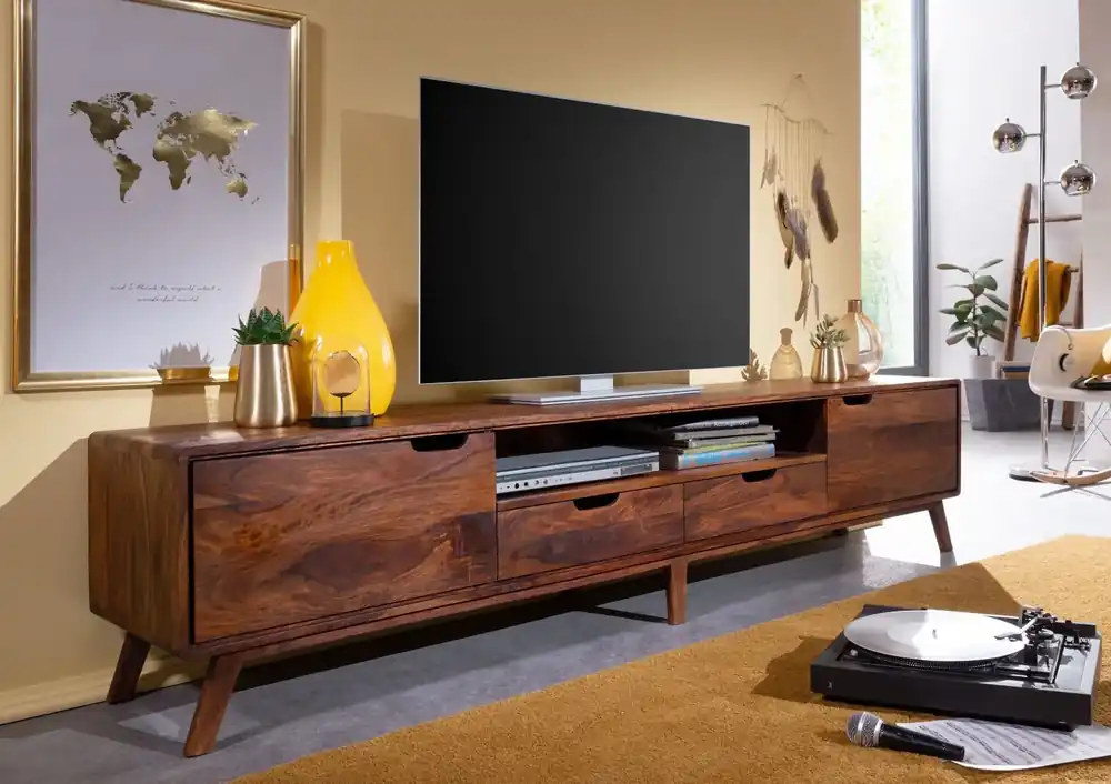 Günstig TV-Board Sheesham 220x40x48 walnuss gewachst MALMÖ 2 #123
