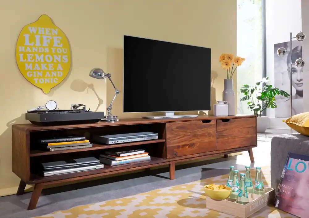 TV-Board Sheesham 220x40x48 walnuss gewachst MALMÖ 2 #125 Nur Für Kurze Zeit
