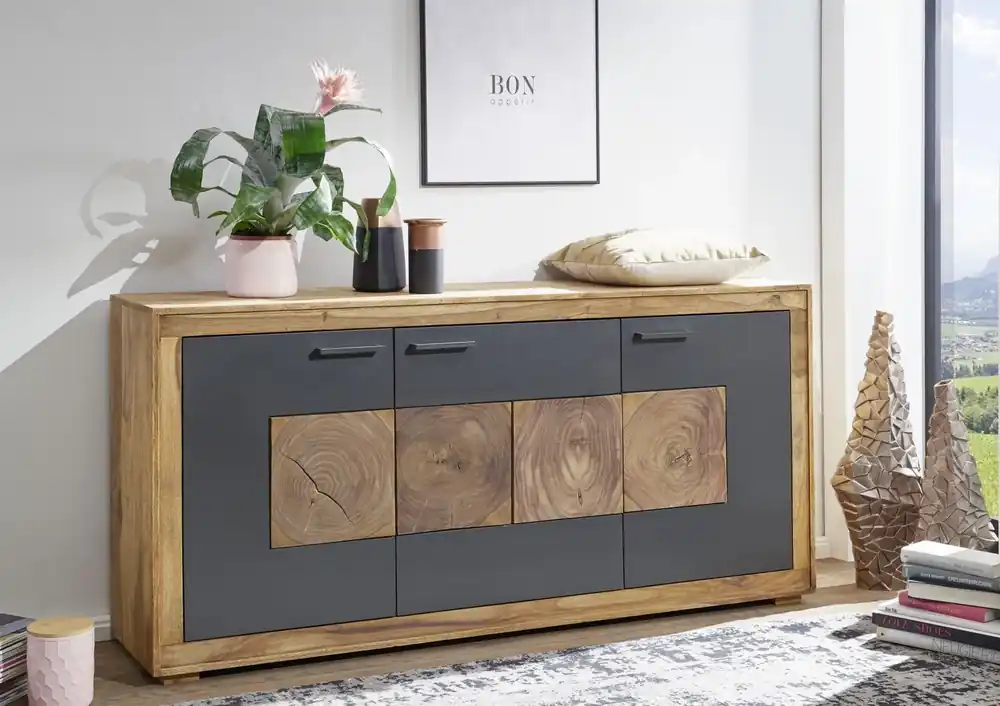 Schneller Versand Sideboard Sheesham 170x40x82 gebeizt TURIN #09