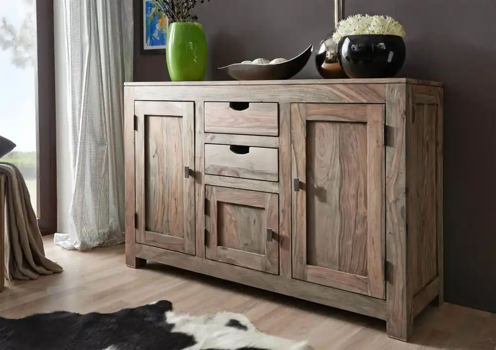Aktuell Sideboard Sheesham 130x45x85 grau geölt NATURE GREY #86