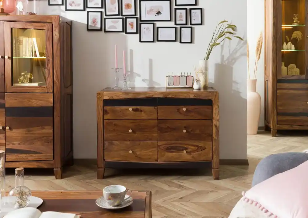 Sideboard Sheesham 110x45x80 dunkelbraun lackiert ANCONA #220 Highlight