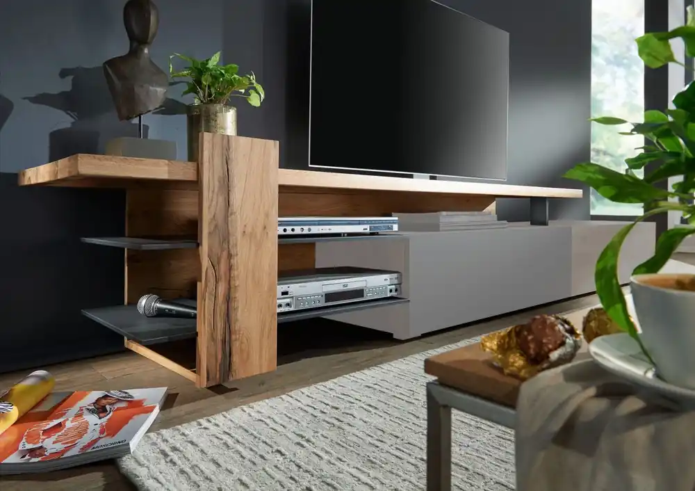 Ausverkauf TV-Regal Wild-/Zerreiche 200x50x53 natur geölt FRANKFURT #111