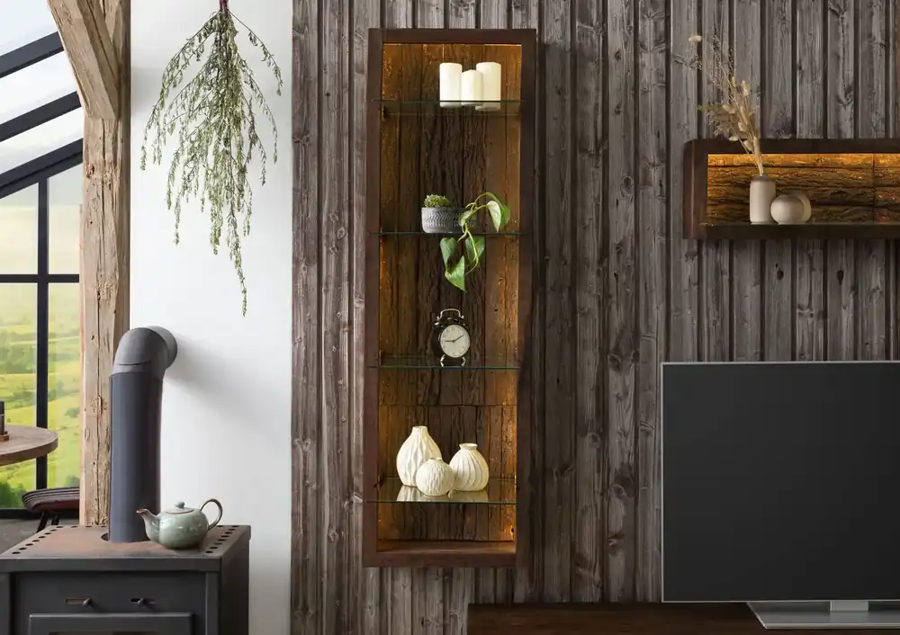 Wandregal Akazie 45x30x145 dunkelbraun lackiert BARK #204 Kracherpreis