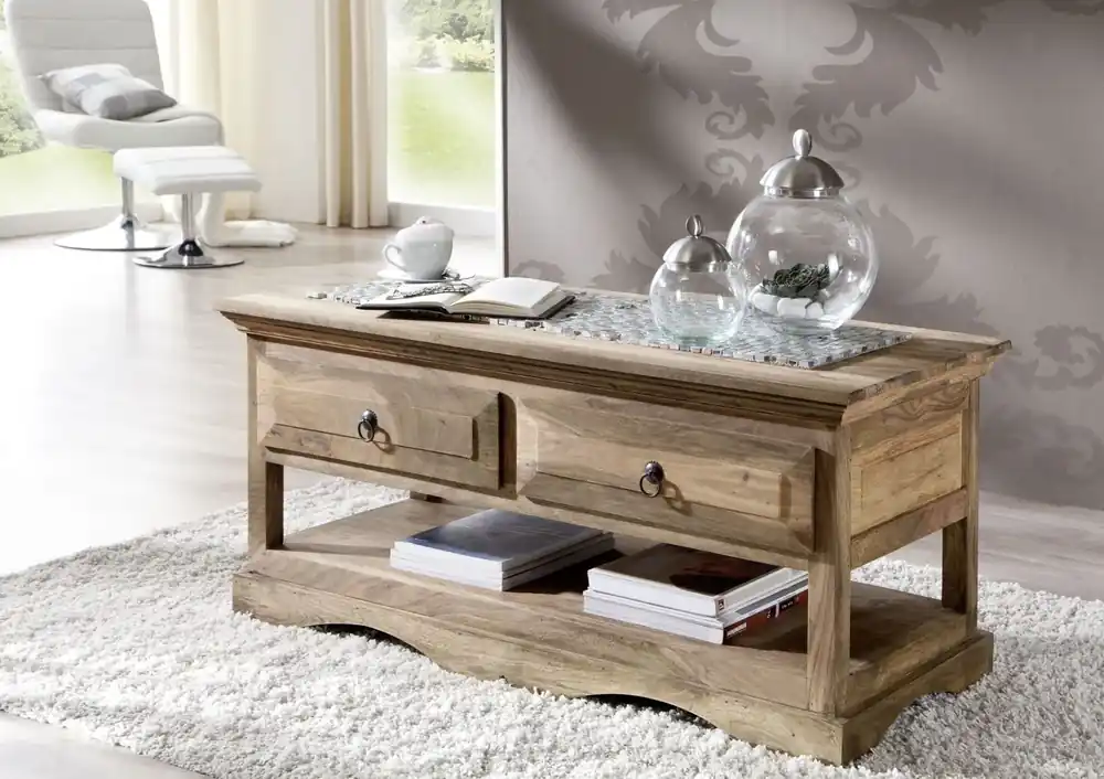 Couchtisch Sheesham 110x50x50 grau geölt LEEDS #44 Saisonangebot