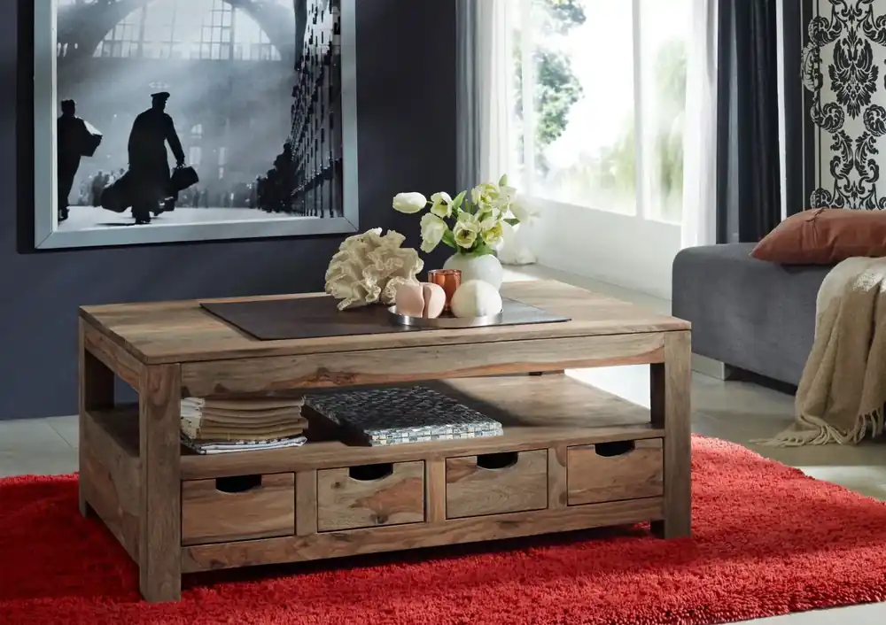 Versand Am Gleichen Tag Couchtisch Sheesham 120x70x50 grau geölt NATURE GREY #33