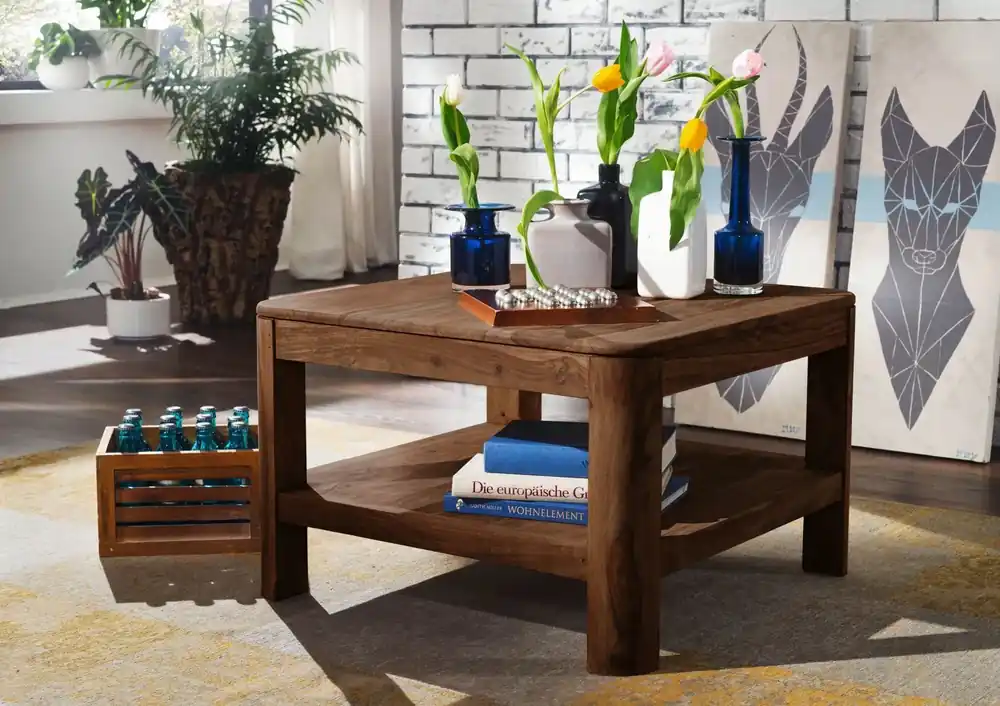 Couchtisch Sheesham 70x70x45 rot-braun gebeizt TORONTO #106 Saisonangebot