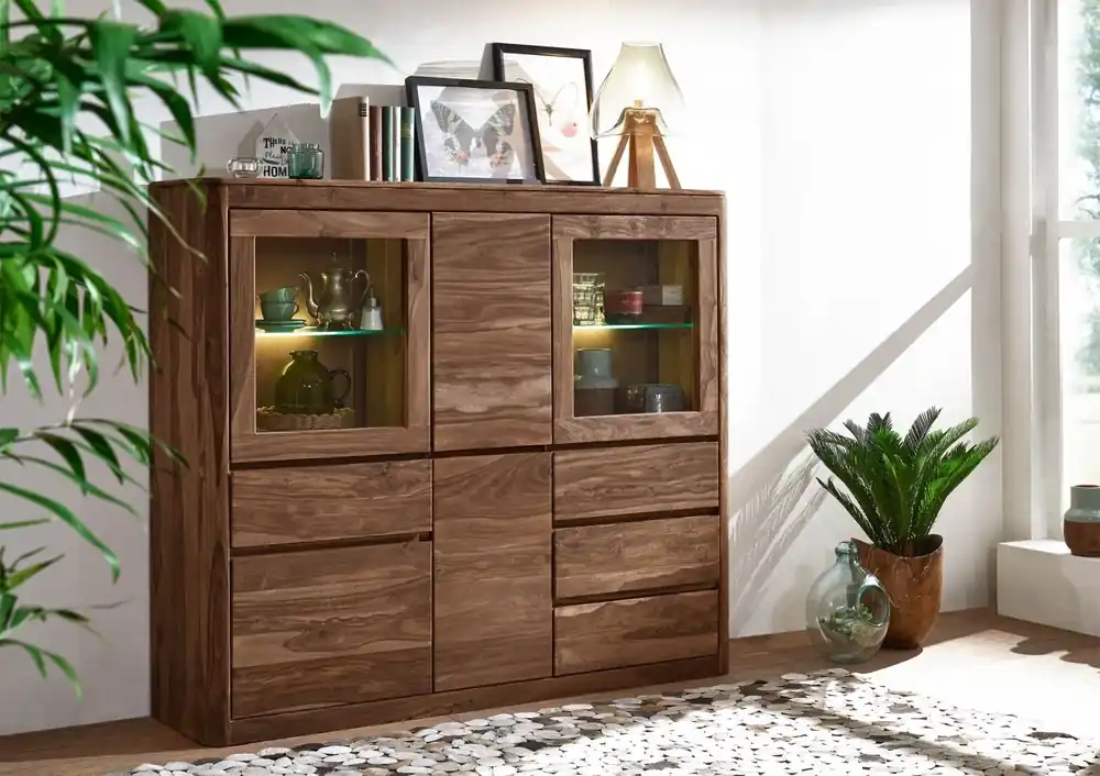 Nur Heute Highboard Sheesham 166x40x145 rot-braun gebeizt TORONTO #104