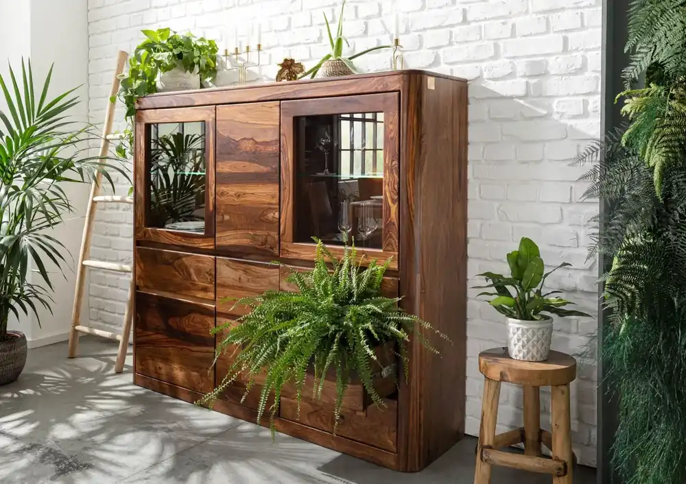 Bestseller Highboard Sheesham 166x40x145 walnuss gewachst TORONTO #204