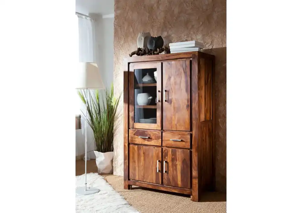 Vitrine Sheesham 90x45x148 braun lackiert METRO LIFE #103 Markenware