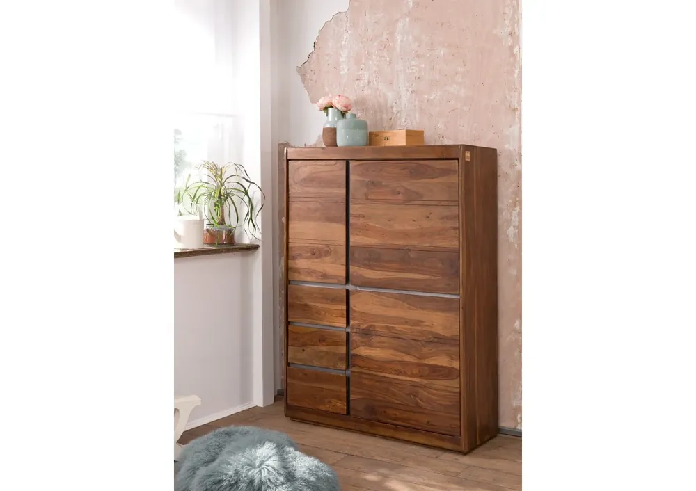 Highboard Sheesham 102x40x147 noble unique lackiert SYDNEY #102 Finale Aktion