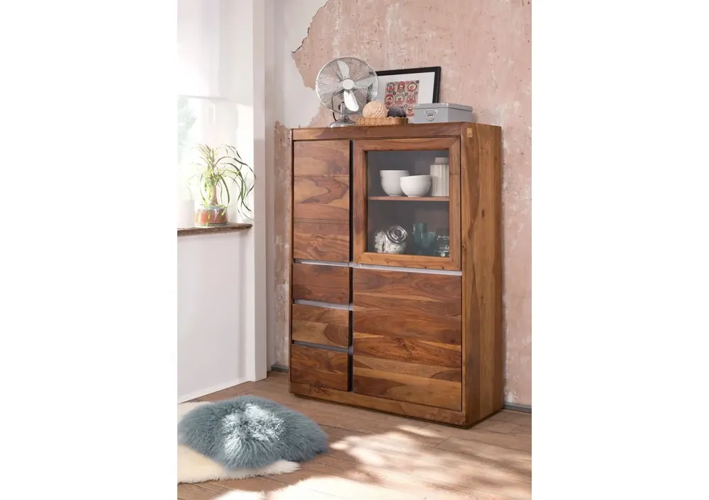 Highboard Sheesham 102x40x147 noble unique lackiert SYDNEY #125 Neuheit