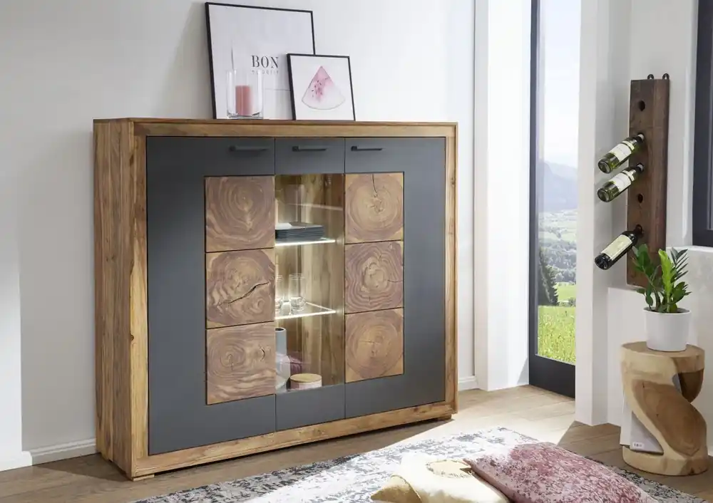 Highboard Sheesham 150x40x135 gebeizt TURIN #10 Markenware