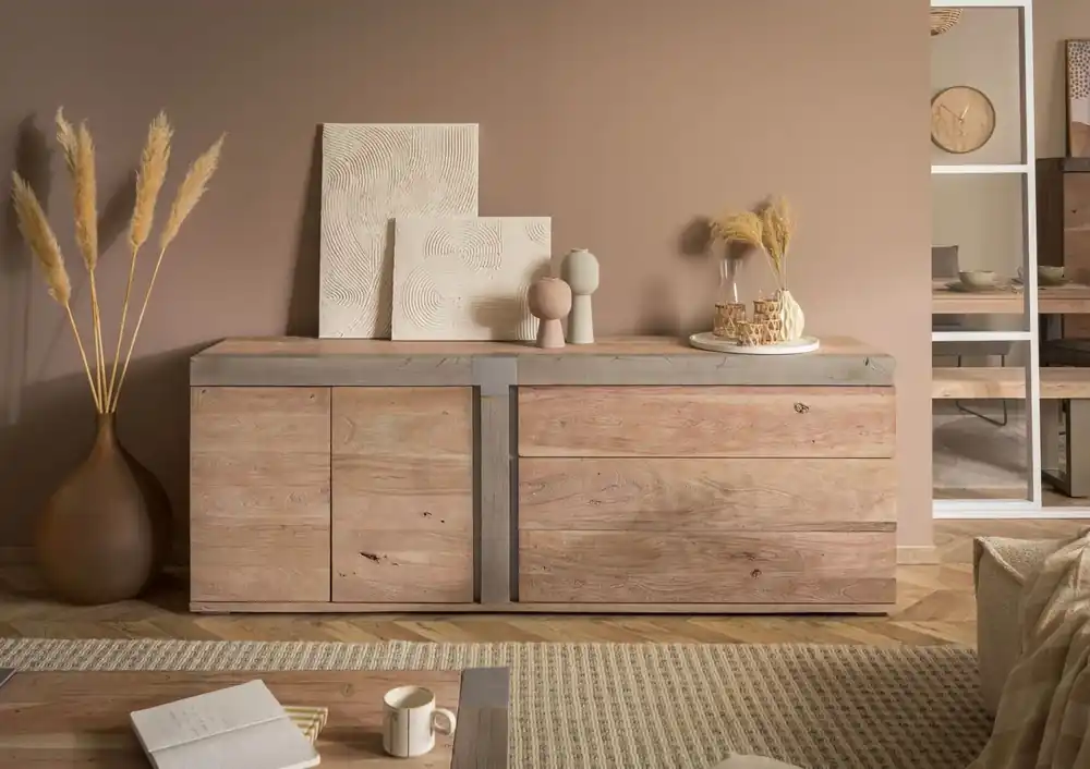 Sideboard Akazie 200x45x75 beige lackiert Amsterdam #130 Günstig
