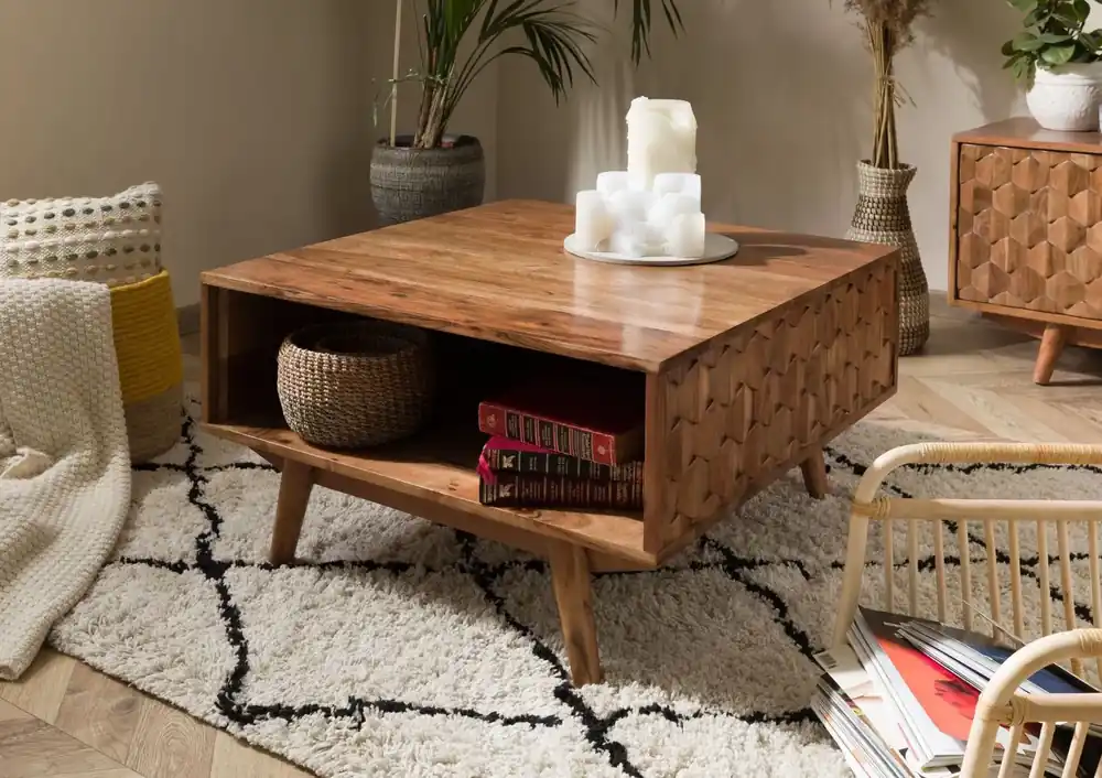 Aktuell Couchtisch Akazie 70x70x40 Akazie natur lackiert MOSAYK #116