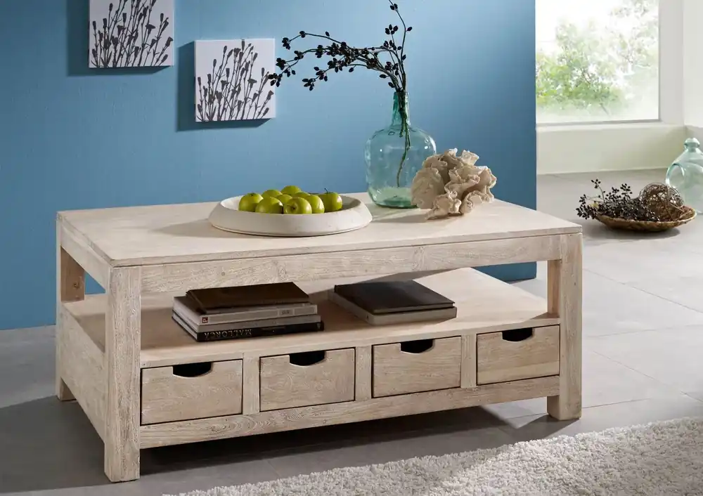 Jetzt Kaufen Couchtisch Akazie 120x70x50 white stone getüncht NATURE WHITE #33