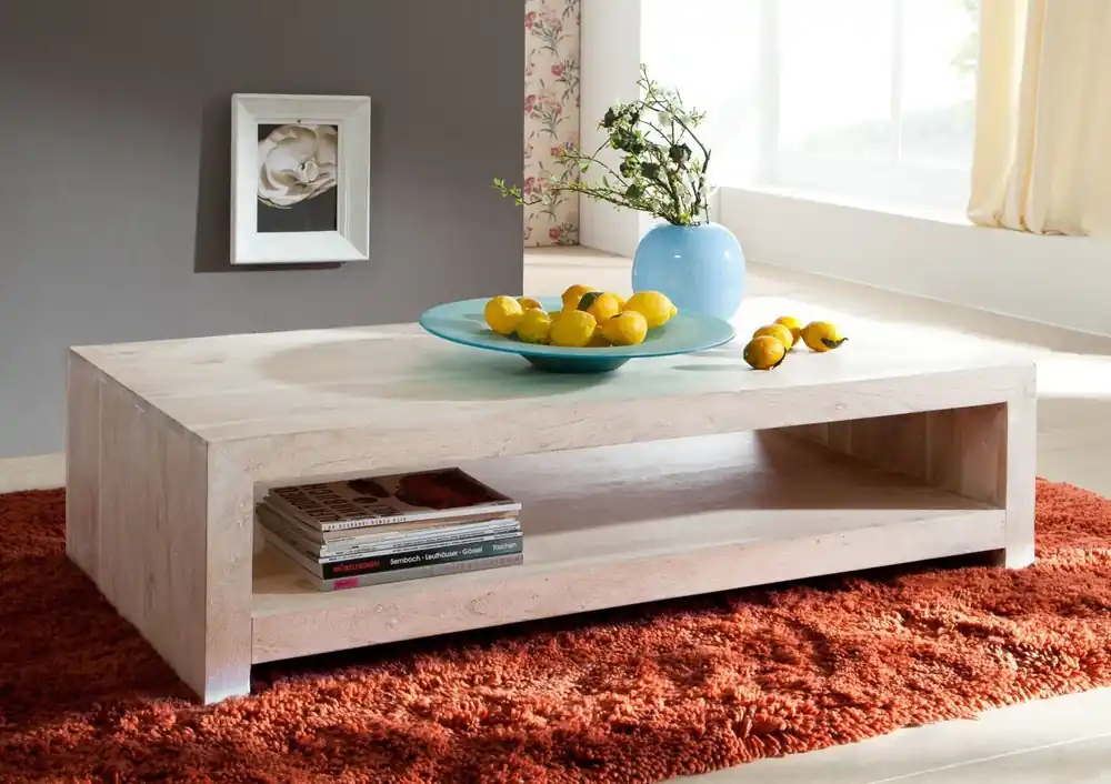 Saisonangebot Couchtisch Akazie 135x70x36 white stone getüncht NATURE WHITE #11