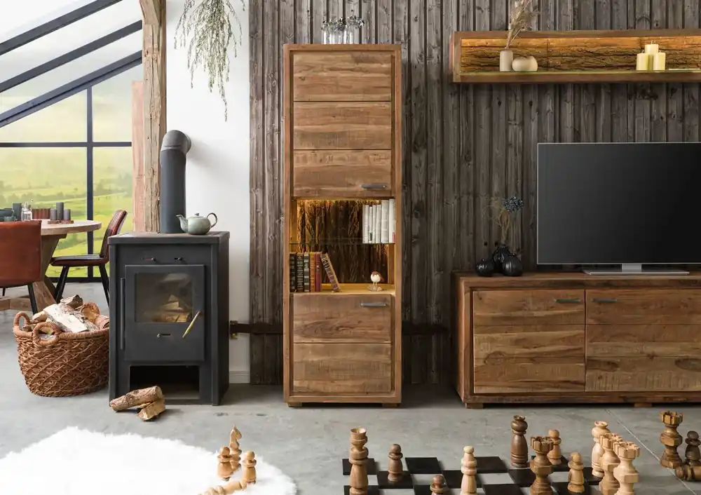 Vitrine Akazie 58x40x180 natur lackiert BARK #102 Begrenztes Angebot