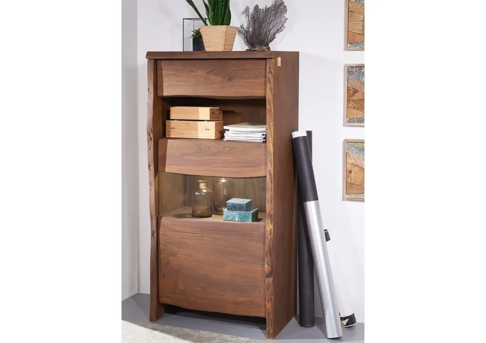 Letzte Chance Vitrine Akazie 71x45x147 braun lackiert PURE ACACIA #210