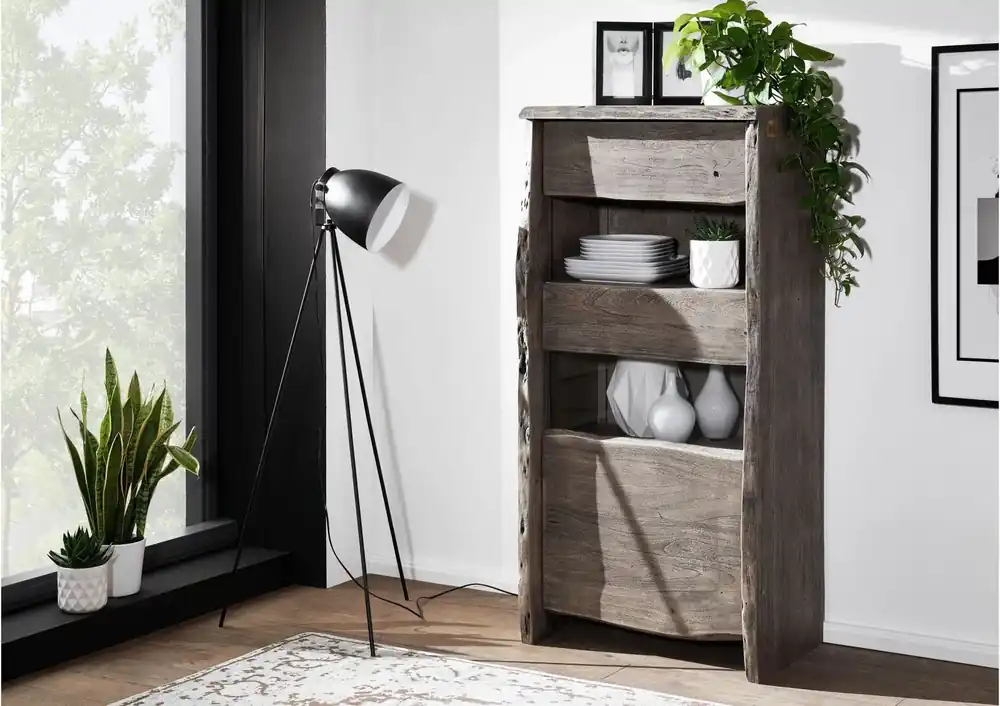 Markenware Vitrine Akazie 71x45x147 grau lackiert PURE ACACIA #405