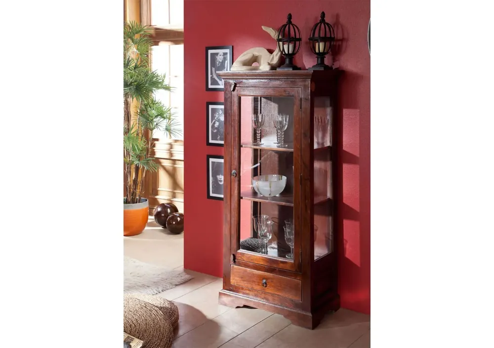 Vitrine Akazie 72x40x155 nougat lackiert OXFORD #527 Geprüft