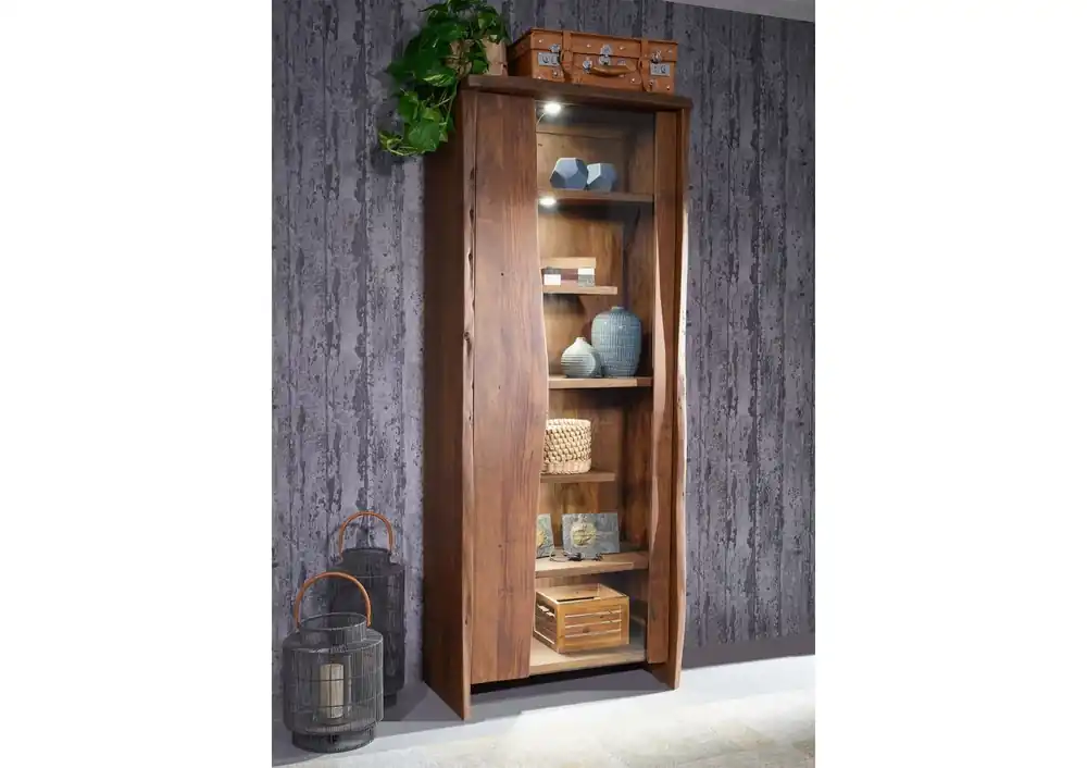 Garantierte Lieferung Vitrine Akazie 81x45x204 braun lackiert PURE ACACIA #207