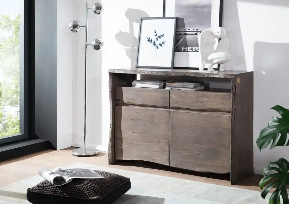 Top-Seller Sideboard Akazie 131x45x96 grau lackiert PURE ACACIA #401
