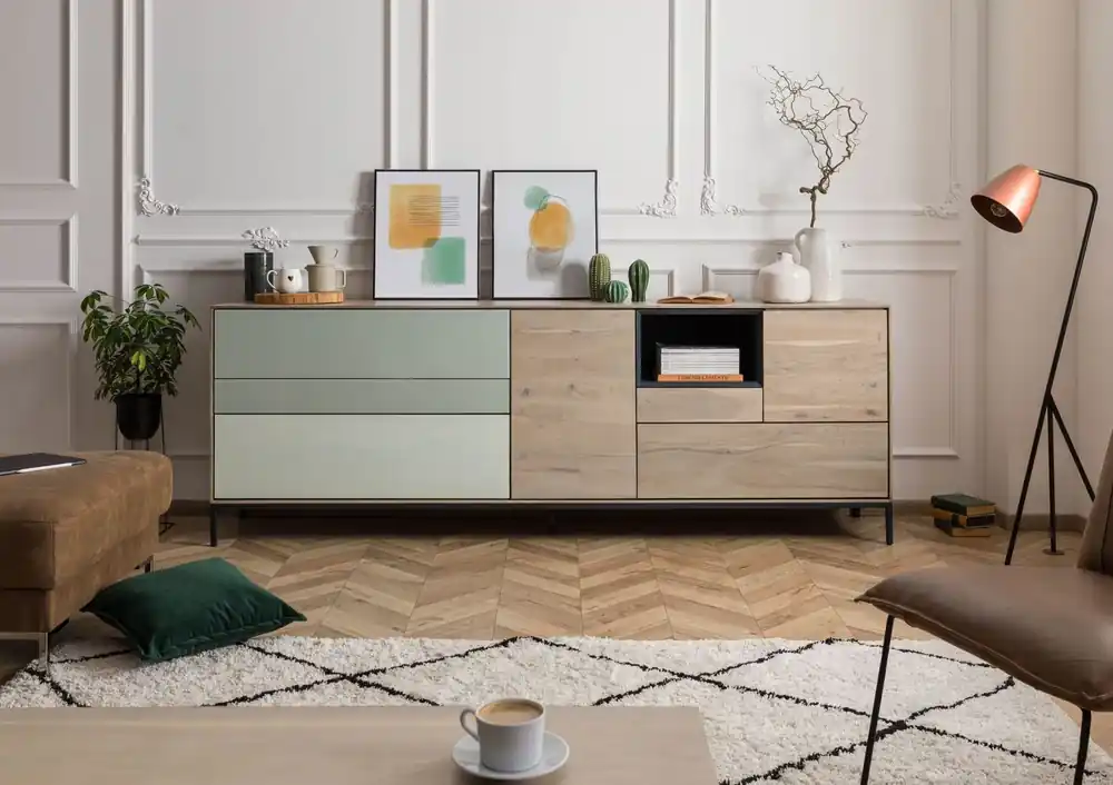 Wochenendangebot Sideboard Akazie 240x45x85 grau-weiß geölt CHICAGO #06