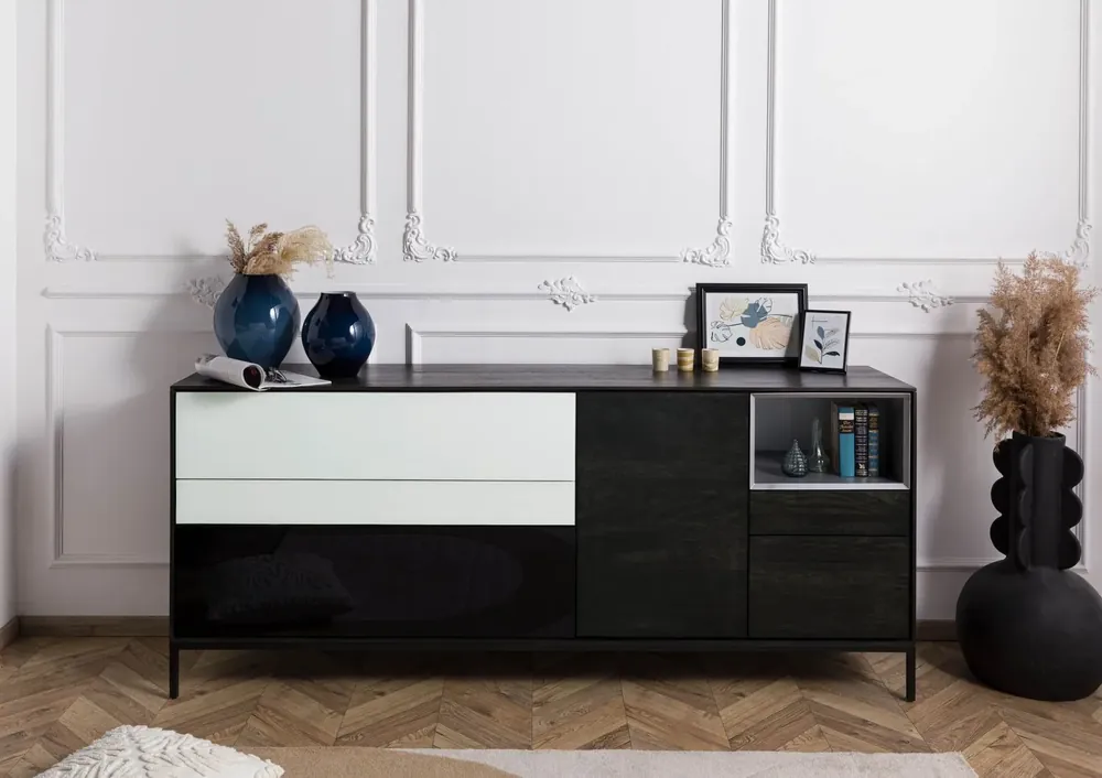 Sideboard Mango 200x45x85 dunkelgrau geölt CHICAGO #205 Nur Heute