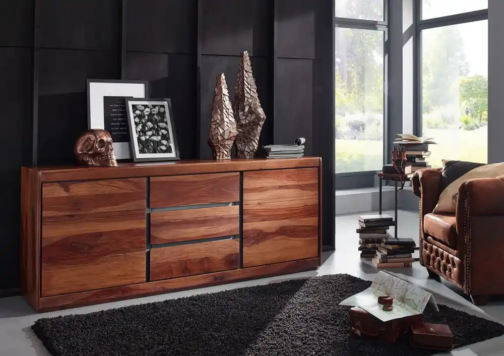 Geprüft Sideboard Sheesham 187x46x77 noble unique lackiert SYDNEY #107