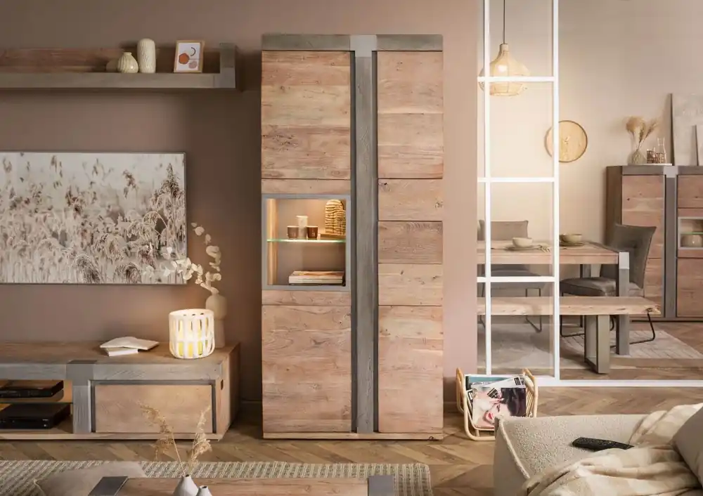 Markenware Vitrine Akazie 90x45x204 beige lackiert Amsterdam #108