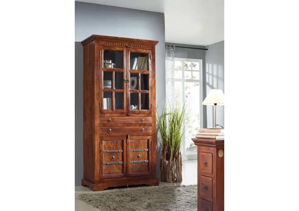 Neu Vitrine Akazie 94x50x195 nougat lackiert OXFORD #452