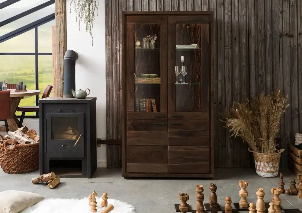 Vitrine Akazie 98x40x180 dunkelbraun lackiert BARK #208 Jetzt Bestellen