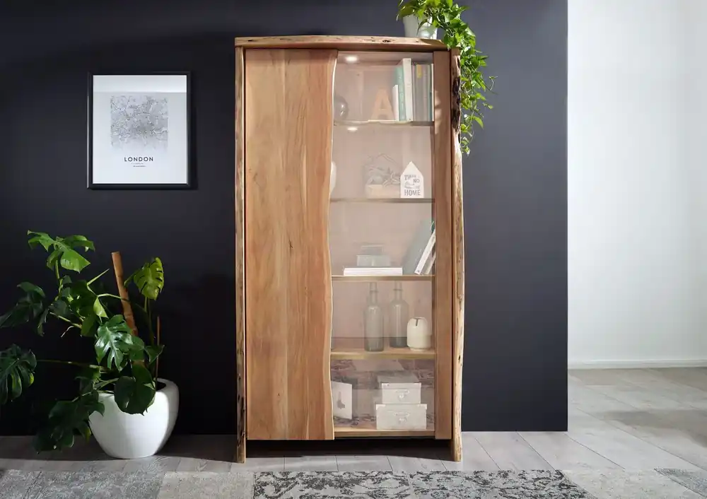 Must-Have Vitrine Akazie 105x45x204 natur lackiert PURE ACACIA #711