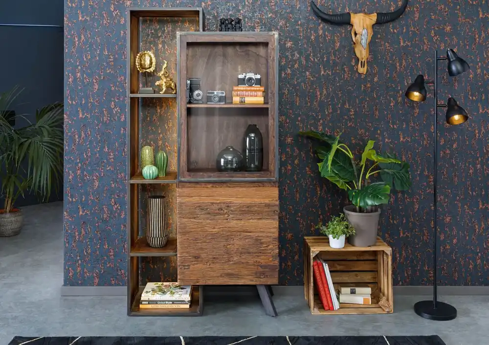 Schnäppchen Vitrine Akazie / Altholz 90x40x183 braun lackiert SEVILLA #03