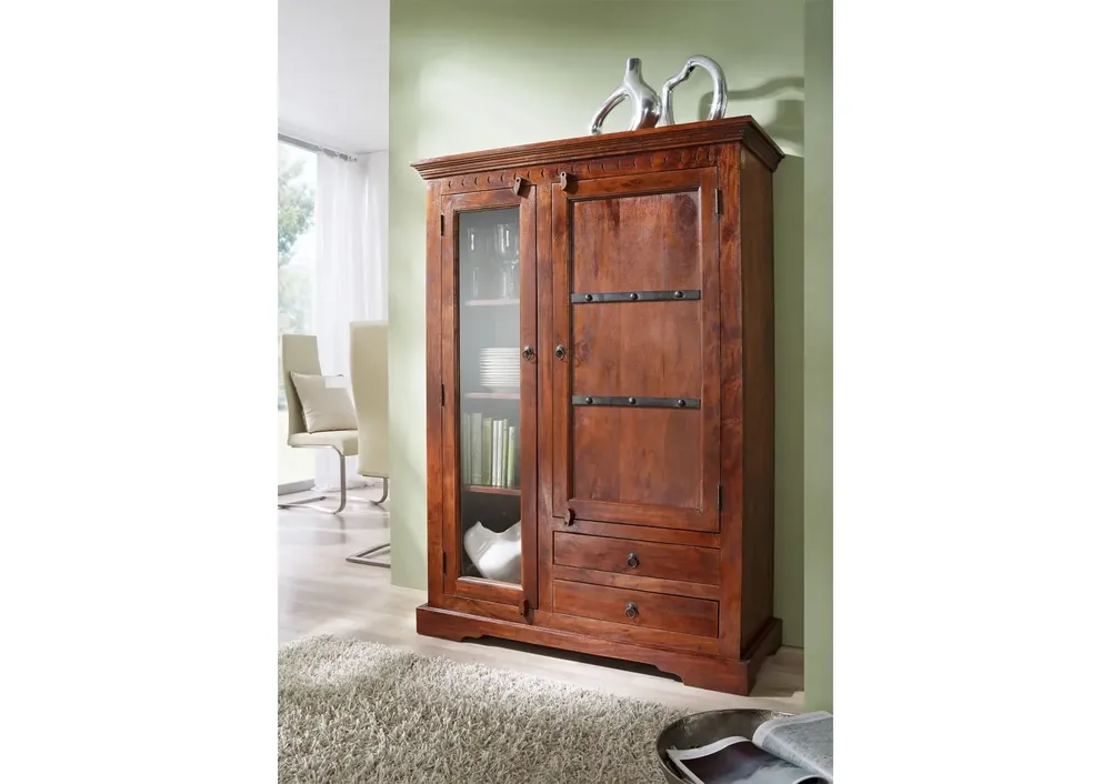 Vitrine Akazie 110x45x155 nougat lackiert OXFORD #425 Expressversand