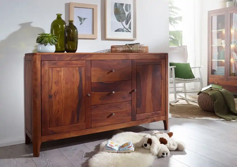 Garantierte Lieferung Sideboard Sheesham146x40x86 walnuss geölt BROOKLYN #22