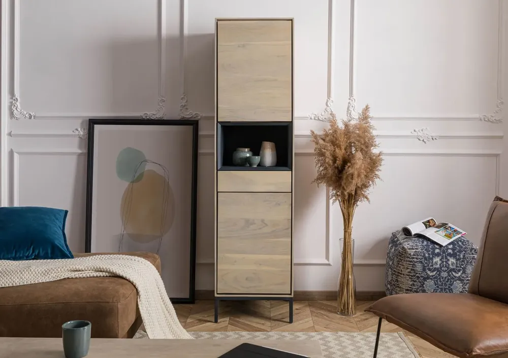 Neu Im Sortiment Highboard Akazie 45x45x175 grau-weiß geölt CHICAGO #10