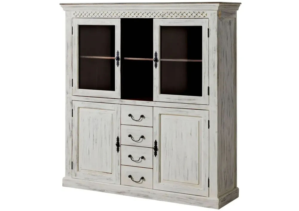 Highboard Mango / Akazie 150x45x160 weiß gewachst CASTLE-ANTIK #105 Beliebt