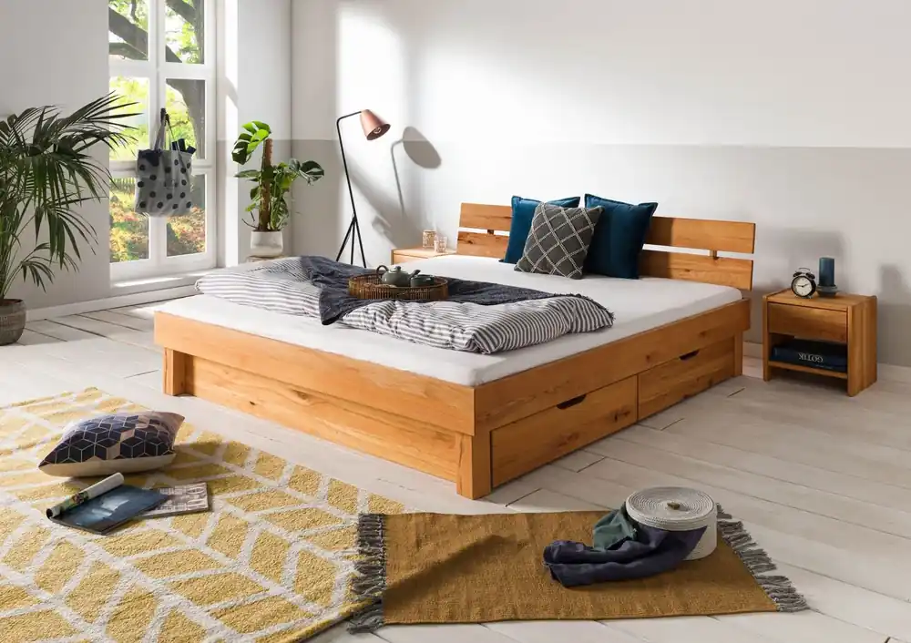 Bett mit Schubladen Kernbuche 160x200x73 natur geölt TomMe #131 Sonderangebot