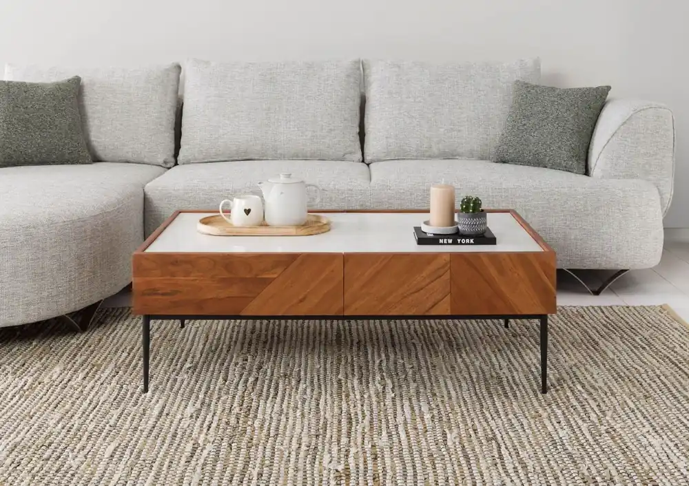 Mega-Angebot Couchtisch Akazie 110x60x38 natur / weiß lackiert KARLSTAD #01