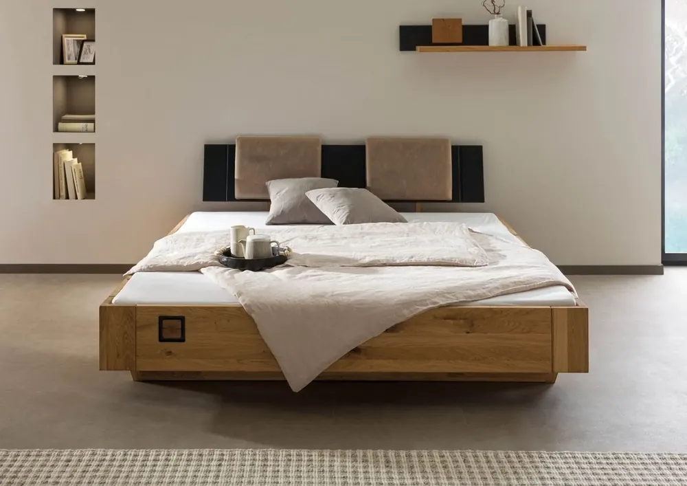 Angebot Bett inkl. Kopfteilkissen taupe Wildeiche 180x200x86 natur geölt/lackiert KITZBÜHEL #258