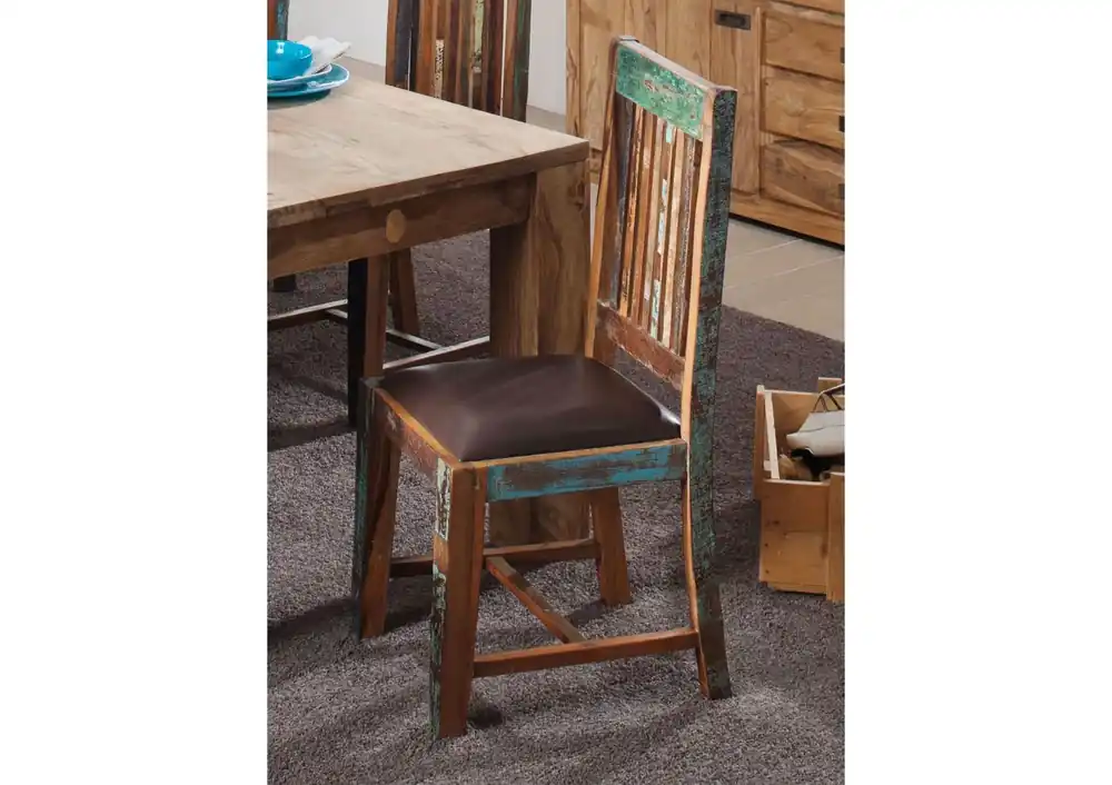 Stuhl Echtleder Altholz 45x45x100 mehrfarbig lackiert NATURE OF SPIRIT #56 Begrenztes Angebot
