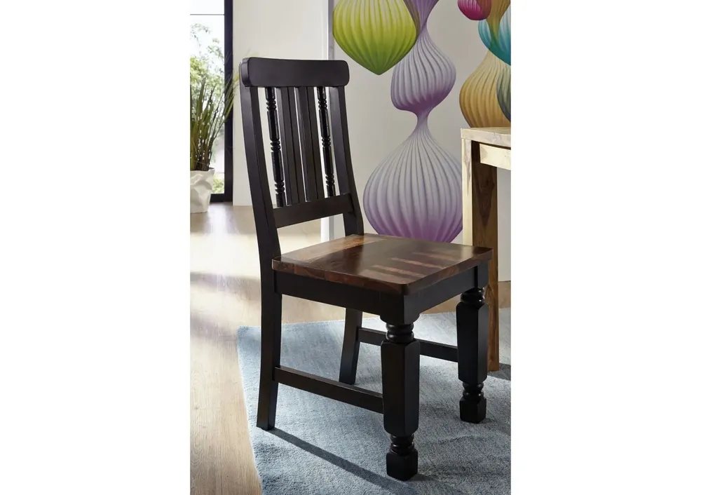 Echt Stuhl Sheesham 45x45x98 schwarz/braun lackiert NEW BOSTON #120