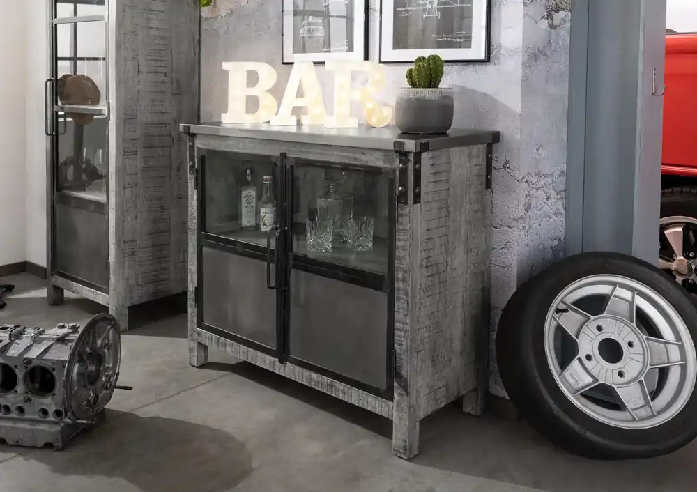 Sideboard Mango 100x40x90 grau lackiert HEAVY INDUSTRY #127 Neue Ware