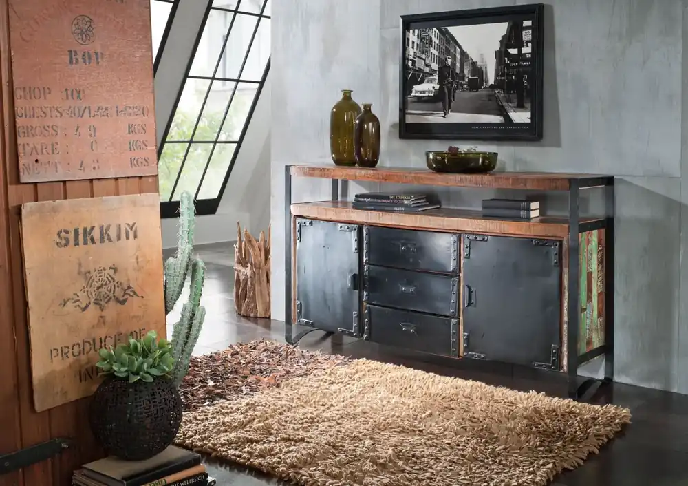Markenprodukt Sideboard Altholz 150x43x90 mehrfarbig lackiert INDUSTRIAL #06