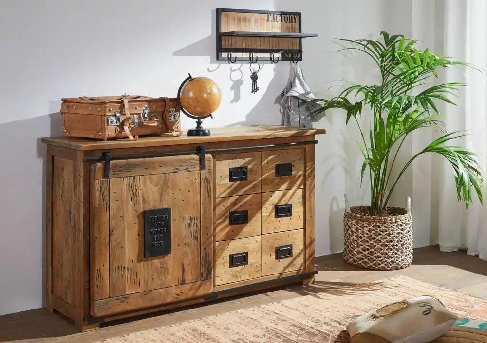 Bestpreis Sideboard Mango 140x45x85 natur lackiert RAILWAY #121