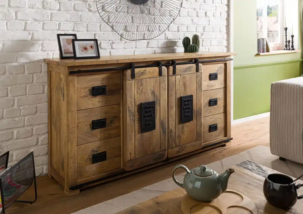 Neu Im Sortiment Sideboard Mango 170x45x90 natur lackiert RAILWAY #193