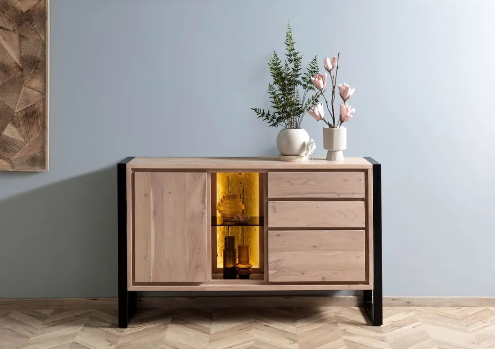 Saisonangebot Sideboard Akazie / Altholz 150x40x90 natur lackiert DENVER #110