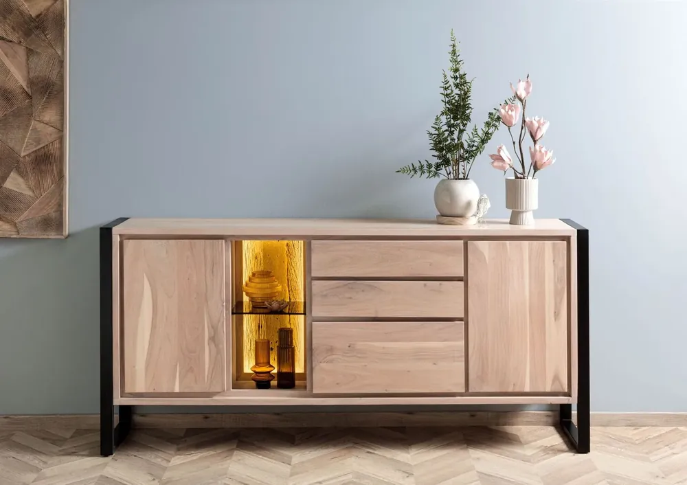 Schnäppchen Sideboard Akazie / Altholz 200x40x90 natur lackiert DENVER #112